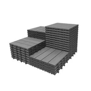 36 Pcs 12"x12" HDPE Interlocking Deck Tiles, Waterproof All-Weather Outdoor Flooring, Dark Grey Anti-Fade Wood Look Snap-Together Floor Tiles for Patio, Deck, Garden & Poolside