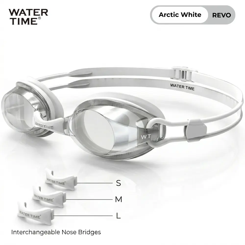 WATER TIME Adult Silicone Swim Goggles, 180° Panoramic View Anti-Fog Leakproof Swimming Glasses Perfect For Kayaking Jet Ski And All Water Sports - White