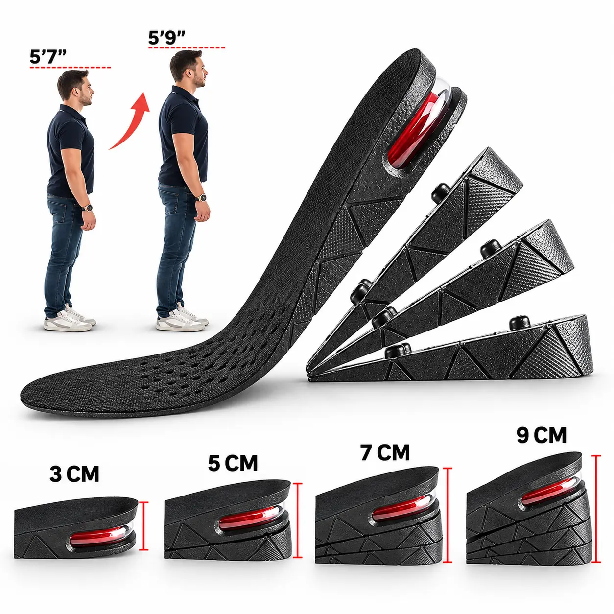 Height Increase Insole Invisible Heightening Template Air Cushion Shoe Inserts Variable Height Insoles Adjustable Cut Foot Pad