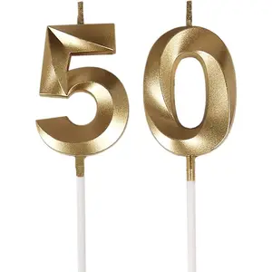50th Birthday Candles Gold Number 50 Cake Topper for Birthday Party Decorations