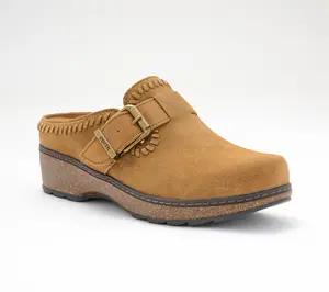 Earth Leather Clog with Buckle & Stitching Detail - Kay