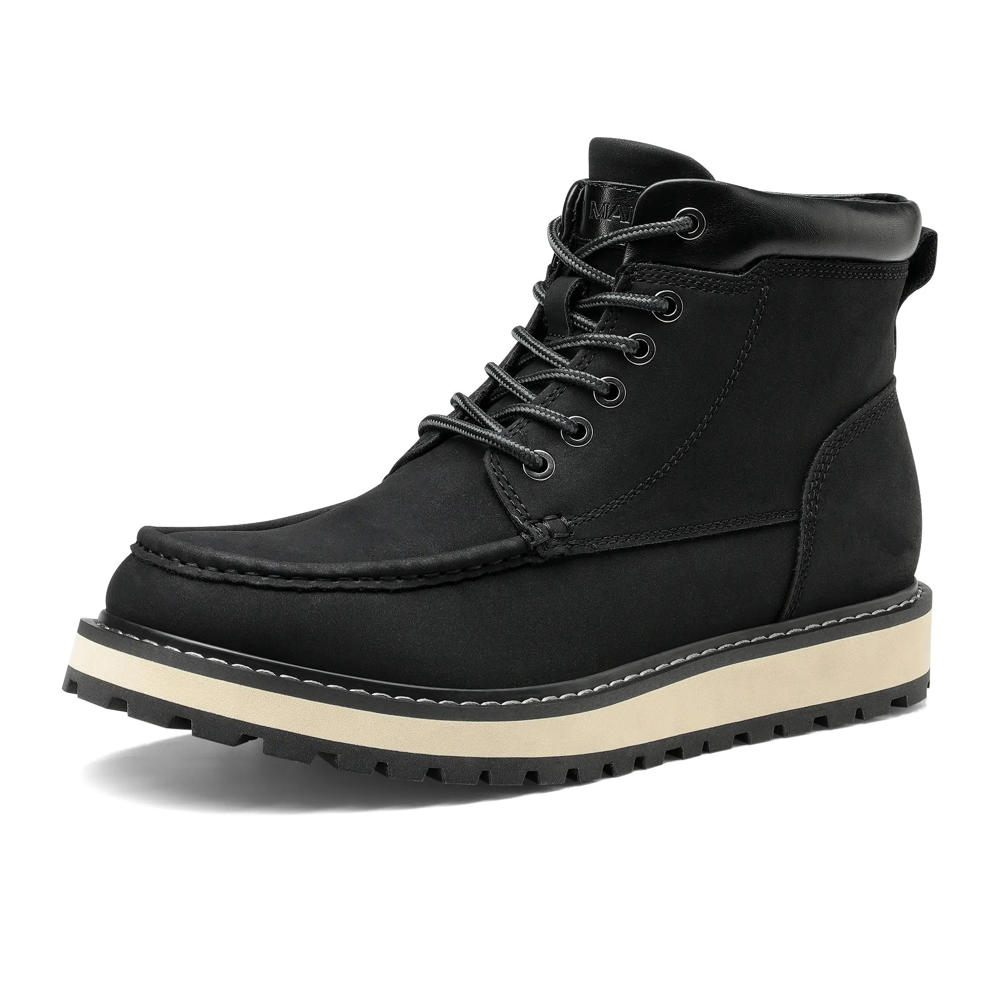 【BRUNO MARC Anniversary】 Men's Leather Moc-Toe Ankle Boots, Casual All-Season Fashion Footwear for Comfortable Walking, Walking Shoes, Closed