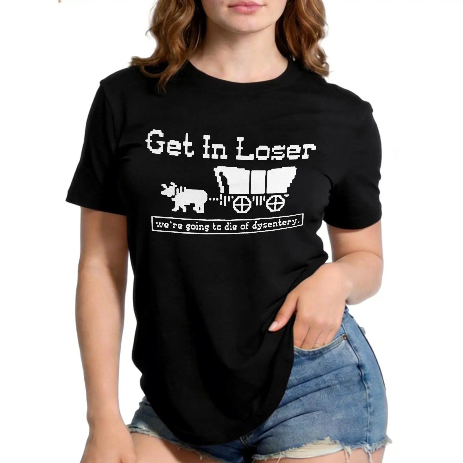 Oregon Trail Dysentery Meme Graphic T-Shirt | Funny Pixel Art Retro Gamer Tee 100% Cotton | Sarcastic Nostalgia TShirt Gift for Him | Everyday T Shirt for Vintage Fans.