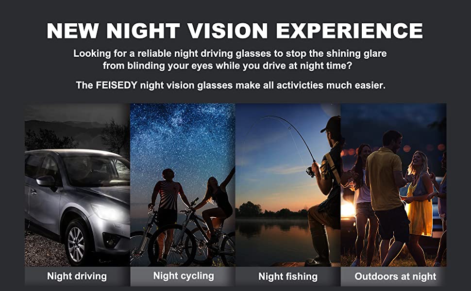 FEISEDY Night Driving Glasses Night Vision Anti Glare Eyewear for Men Women B2294