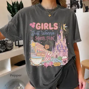 Comfort Colors Magical Girls Getaway Graphic Tee, Aesthetic Enchanted Spirit Shirt, Radiant Treats and Attractions Top, Thoughtful Kingdom Vacation Heritage Apparel