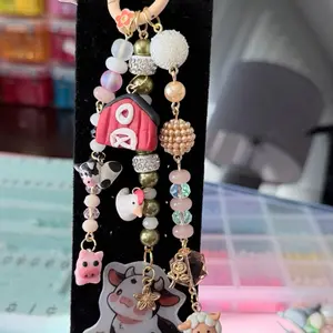 Handmade Farm Charm Keychain Cottagecore Beaded Design with Farm Animals and Beads