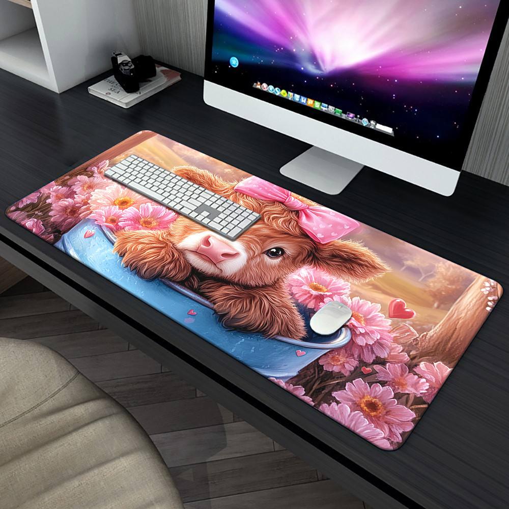 1pc Cute Scottish Highland Cow Desk with Scottish Terrier & Cow Patterns - Non-Slip Rubber Base Gaming & Office Mouse Pad Suitable for PC, Laptop, Computer, Desk - Adorable Scottish Cow Design