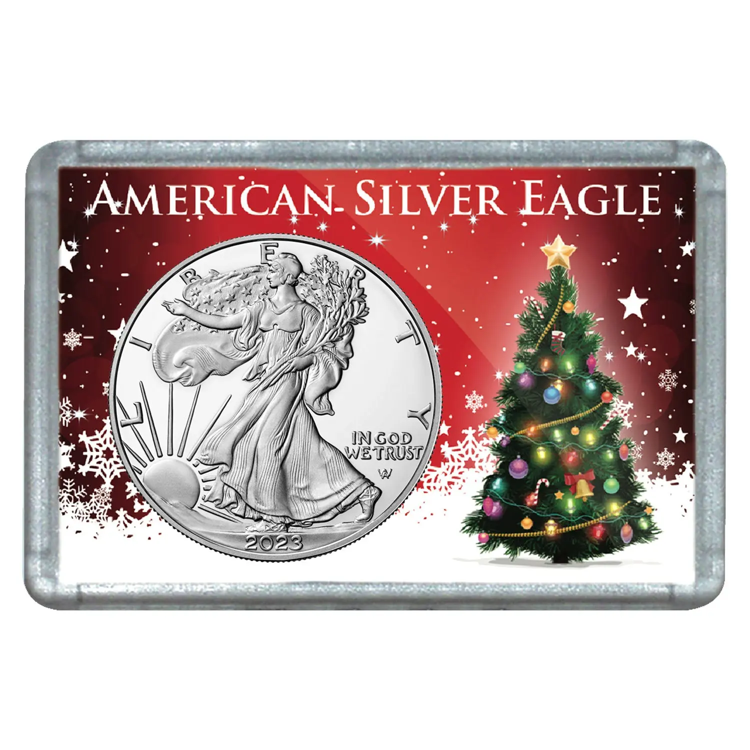 2024 $1 American Silver Eagle with Christmas Tree Holiday Gift Holder