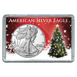 2023 $1 American Silver Eagle with Christmas Tree Holiday Gift Holder