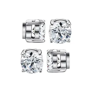Zirconia Stud Earrings Without Ear Holes Stainless Steel Magnetic Ear Clips Fake Earrings 6mm Size