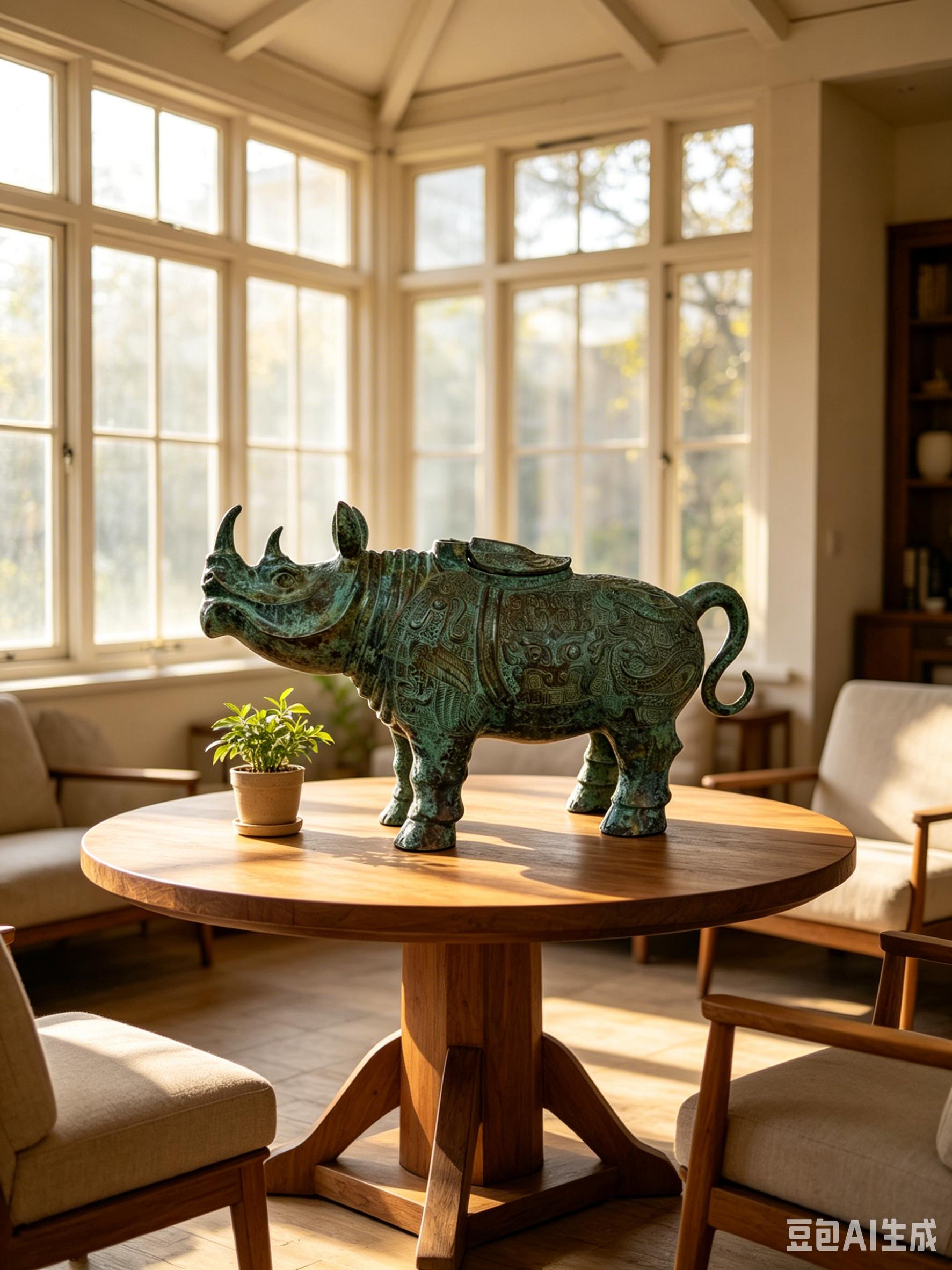 Handmade Ancient Lost Wax Bronze Rhino Statue Unique Home Decor Ornament Traditional Chinese Craft Bronze Rhino Zun Desktop Luxury Decor Gift