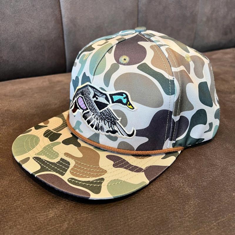 Mallard Duck Rope Camo Snapback Hat - Durable Rope Material, Secure Snapback Closure, Natural Camo Design