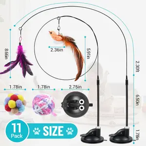 Gift for pets, Cat Feather Toys with 1 Suction Cup and 4 Wands  Auto Interactive Cat Toys set for Indoor with Balls and Birds Wand Toy Set teaser toy