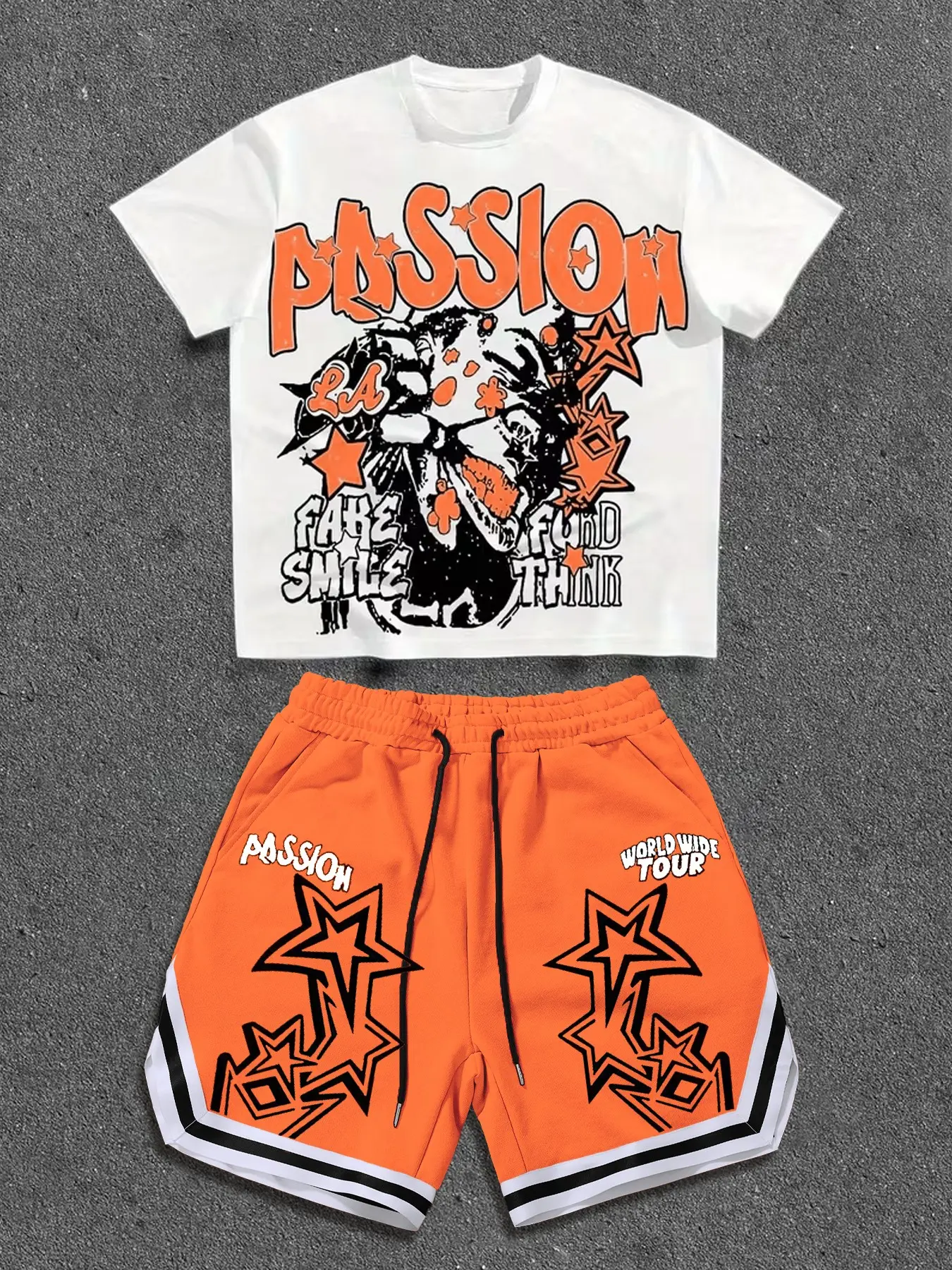 Men's Streetwear Short Sleeve Graphic Matching Shorts Set, Y2K Style, Casual Summer, Fashionable and Comfortable, Perfect for Daily Wear