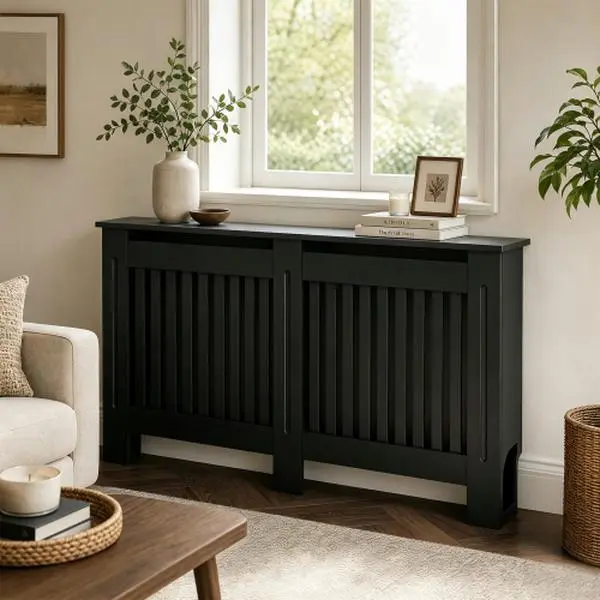 Radiator Cover Cabinet, Decorative Heater Protector Guard, MDF Construction with Water‑Based Lacquer Finish, Safety Concealment for Baseboard & Electric Heating, Household Heating Unit Cover