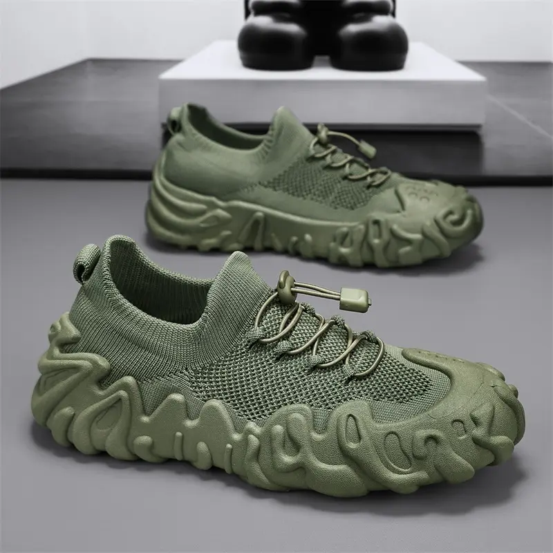 Men'S Single Mesh Shoes|  -On, Trendy Design with Zipper, Fastener, and Lace Closure|   Mid-Top, Upper and Sole, Rubber Sole, All-Season