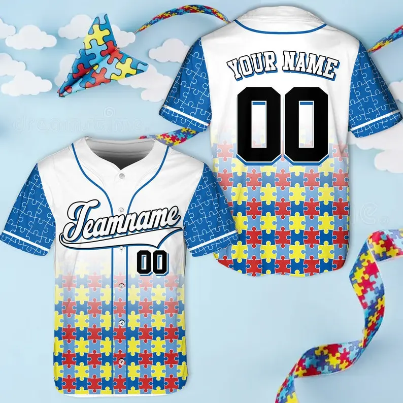 Personalized Autism Awareness Baseball Jersey, Custom Name Puzzle Autism Baseball Jersey, Autism Support Baseball, Autism Warrior Jersey
