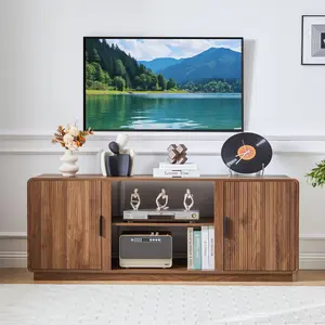 Giratree 60" Mid-Century Modern TV Stand for TVs up to 75", Fluted Wood Entertainment Center with Storage for Living Room