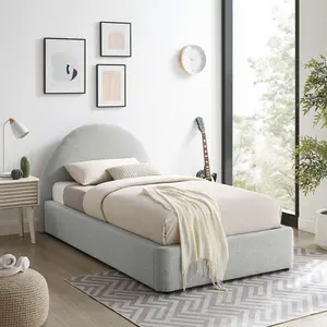 Modway Resort Upholstered Fabric Arched Round Twin Platform Bed in Heathered Weave Light Gray