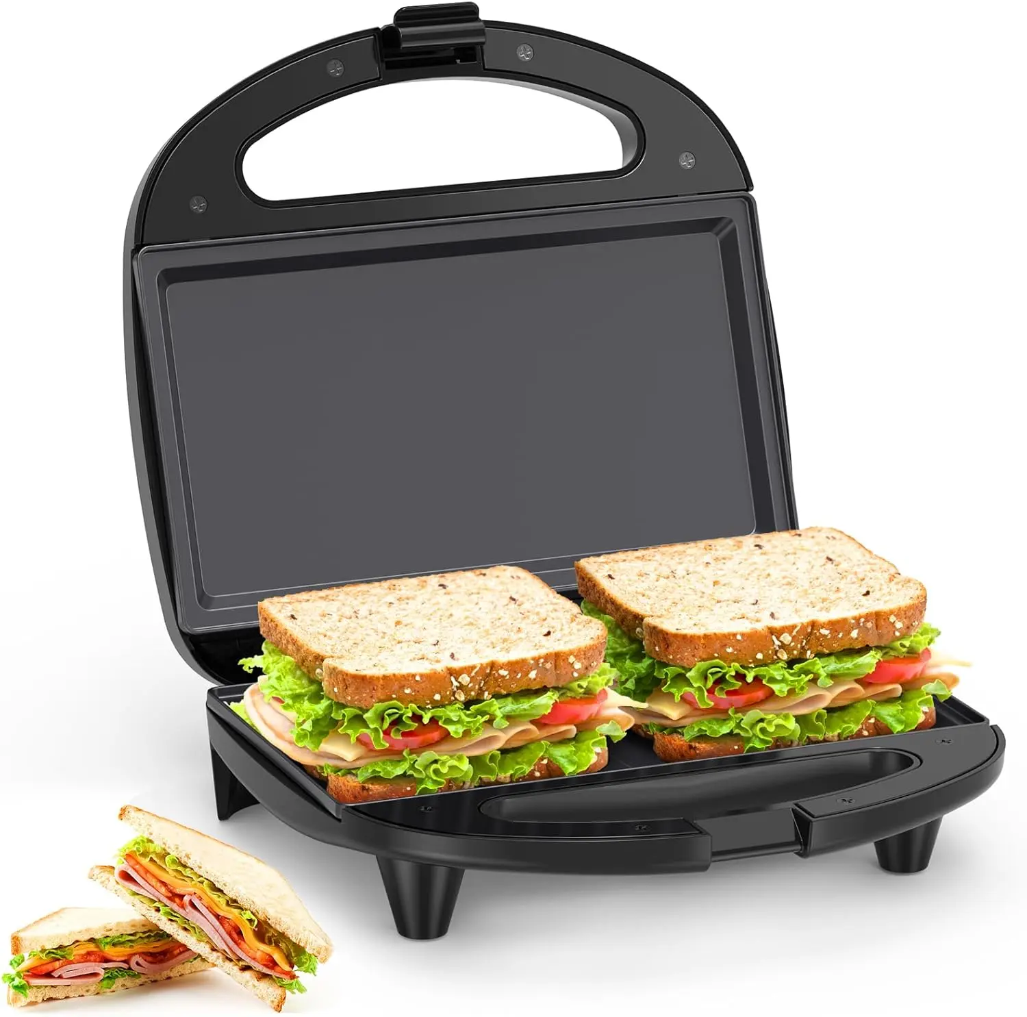 OSTBA 2-Slice Sandwich Maker Tabletop Griddle, 750W Electric Grill with Non-stick Flat Plates, Indicator Lights, Cool Touch Handle, Easy to Clean and Store
