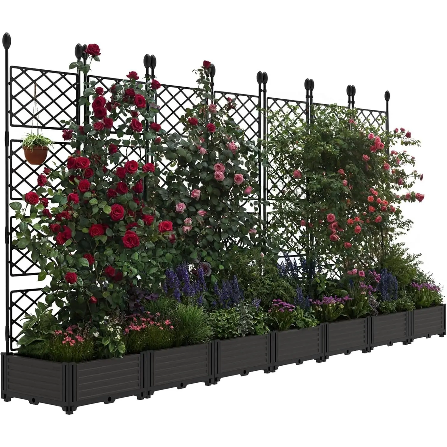 "7/4/3 Pack Raised Garden Bed with Trellis – Tall Plastic Planter Box for Climbing Plants, Outdoor Vertical Garden & Privacy Screen for Patio, Balcony, Backyard