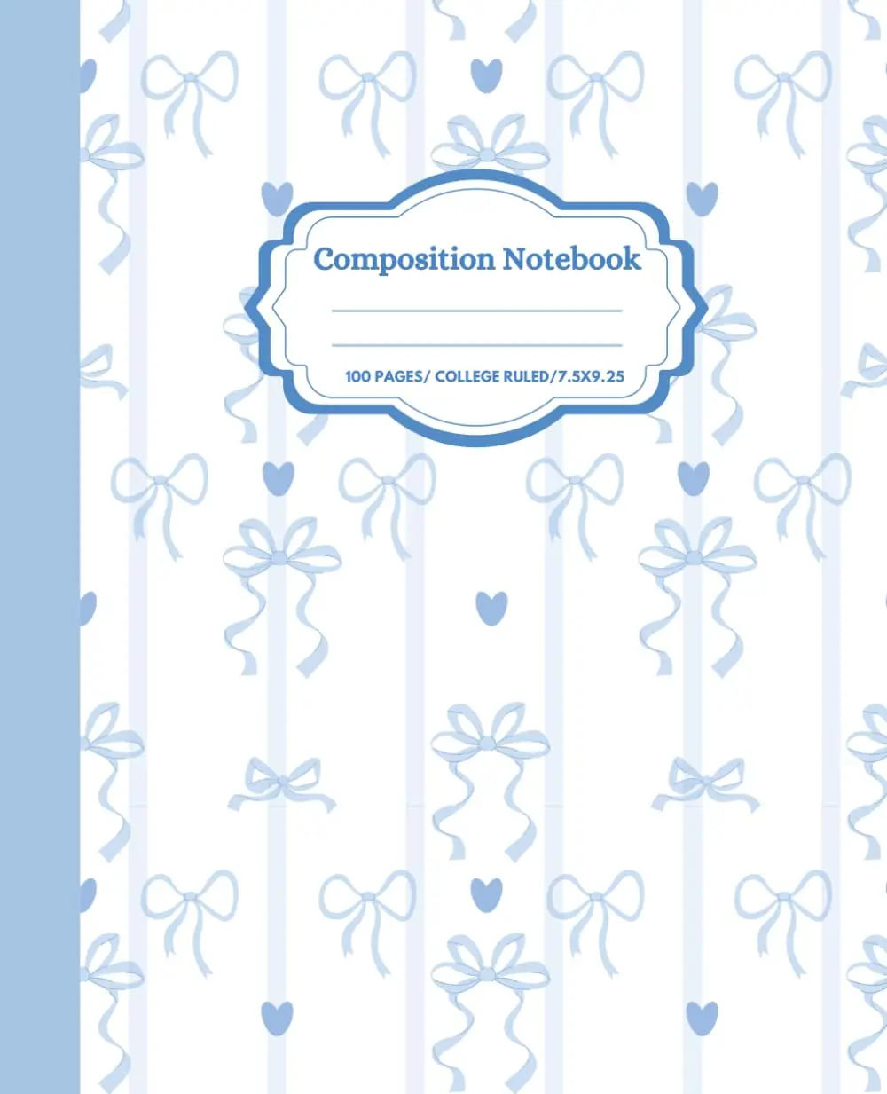 Blue Coquette Composition Notebook: Cute Blue Bows Notebook, Coquette Aesthetic, College Ruled, 100 Pages 7.5X9.25 Inches