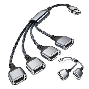 1 in 4 Out USB Splitter, USB A Male To Four Female Extension Cord Adapter, 4 Port Multi Multiport Extender HUB, Double Dual Data Power Charger Splitter