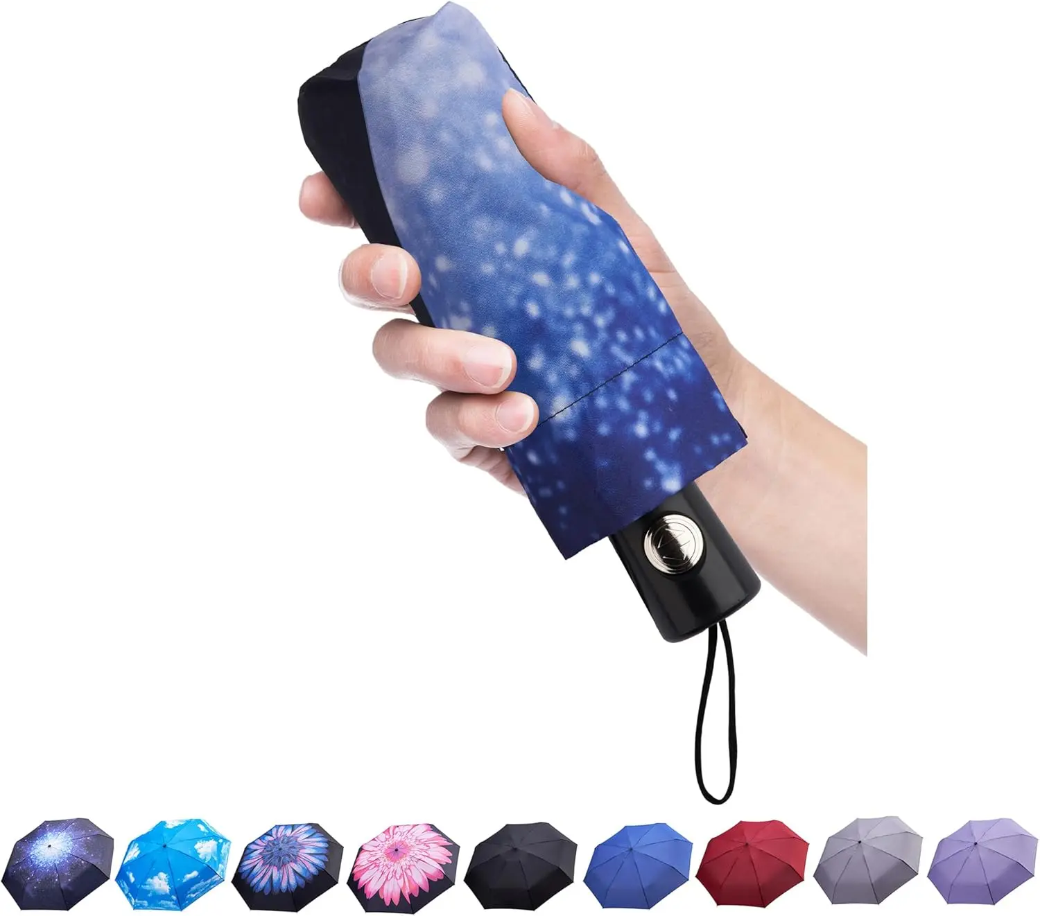 Automatic Durable Mini Travel Windproof Umbrella, Compact Auto Open/Close, Small Lightweight Folding Rain Umbrella for Women