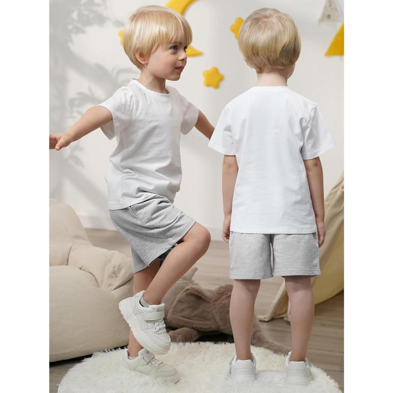 4 Pack Toddler Boy Shorts Boys Cotton Shorts Soft Casual Elastic Waist with Pockets Drawstring Kids Summer Clothes
