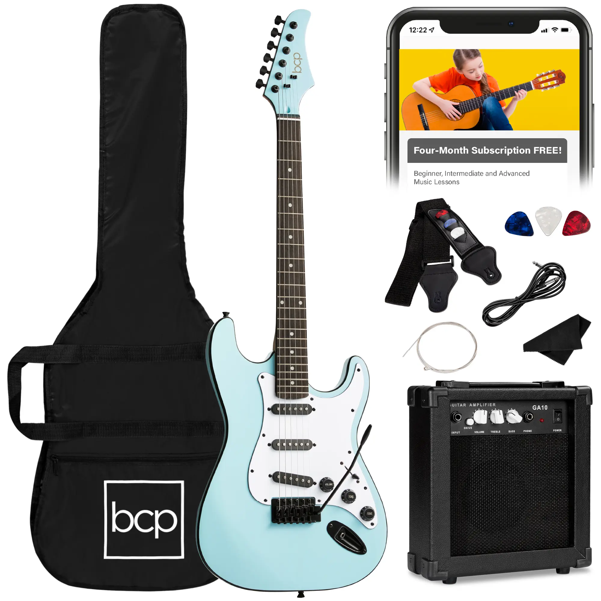 Best Choice Products 39in Full Size Beginner Electric Guitar Kit with Case, Strap, Amp, Whammy Bar Best Choice Products 39in Full Size Beginner Electric Guitar Kit with Case, Strap, Amp, Whammy Bar