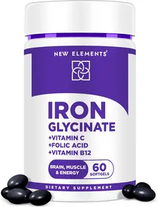 Iron Glycinate 50mg with Vitamin C, Folic Acid & B12 | Advanced Iron Supplement for Anemia Relief, Energy Boost & Immune Support | Gentle on Stomach, Fast Absorption | Natural Softgels for Women & Men