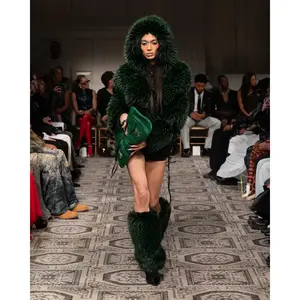 Faux Fur  Leg Warmers in Green