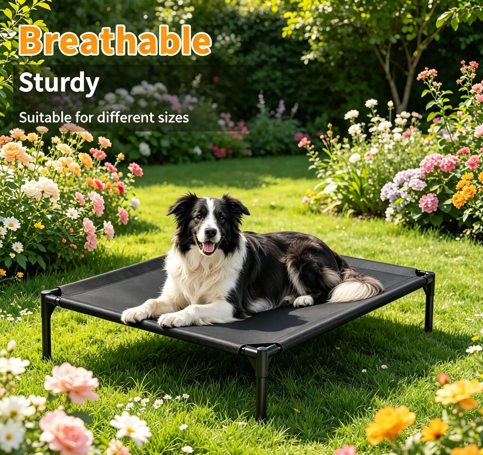 Snap Detachable Modern Elevated Dog Bed - Breathable Mesh Fabric, Coated Metal Frame, Non-Slip Mat, Fully Machine Washable Cover, Portable, Heat-Dissipating, Solid Pattern, Different Sizes for Indoor & Outdoor Use, Cooling