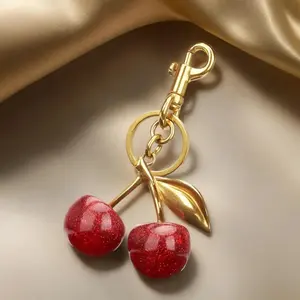 Fashion Delicious Red Cherry Keychain Summer Fruits Cherries Pendant Keyring For Women Men Jewelry Bag Key Accessories Gift