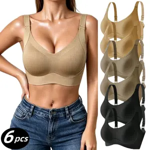H     6-Pack Women's Seamless Full Coverage Bras Wireless Underwear with Wide Straps Soft Support Black Coffee Apricot Elegant Daily Wear for Various Occasions Smooth Texture Seamless Craft Full Coverage Bras Womenswear Everyday Fits