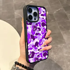 Chic Magnetic Case for iPhone11/12/13/14/15/16/17/promax Purple Camo Faces MagSafe Ready, Anti-Slip, Ultra Thin | Aesthetic Touch for Daily Use