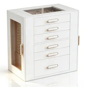 BOOVO 6-Layer Large Glass-Lid Multifunctional Jewelry Organizer Jewelry Box, Large Capacity Lockable  Jewelry Organizer with Double Side Doors, Clear Display Storage for Necklaces & Rings for Women