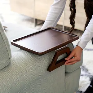 Wooden Sofa Arm Table, 1 Count Adjustable Portable TV Tray, Sturdy Side Table for Eating, Drinking, and Relaxing in Small Spaces