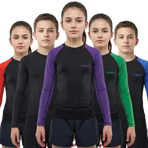 Exxact Sports Kids BJJ Rash Guard Long Sleeve, Ranked No Gi Jiu Jitsu Compression Shirt for Boys & Girls for MMA, Wrestling (Purple)