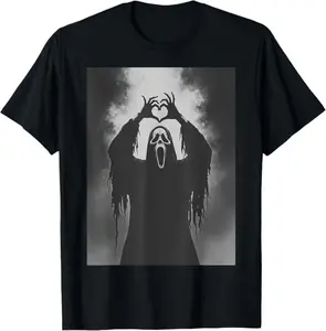 Scary Face Horror Poster Halloween T-Shirt Fitted Short Sleeve Crew Neck Machine Washable Casual Fabric for Horror Fans