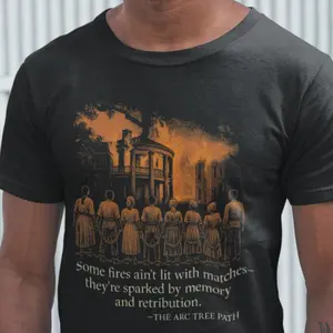 “Memory & Fire” Tee – Arc Tree Path Graphic Shirt, Nottoway Plantation Fire, Juneteenth Statement, Unisex T-Shirt, Crew Neck, Top Underwear Streetwear Classic Cotton