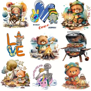 9 Outdoor Festival Themed Iron-On Stickers - Durable Vinyl Heat Transfer Patches for DIY T-Shirts, Denim Jackets, Jeans, Masks, and Backpacks