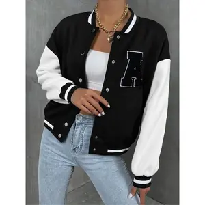 Classic Black and White Varsity Jacket with Eye - Catching Black 'A' Embroidery with White Border - Easy to Put On and Take Off, Casual Yet Stylish, Perfect for a Youthful Look