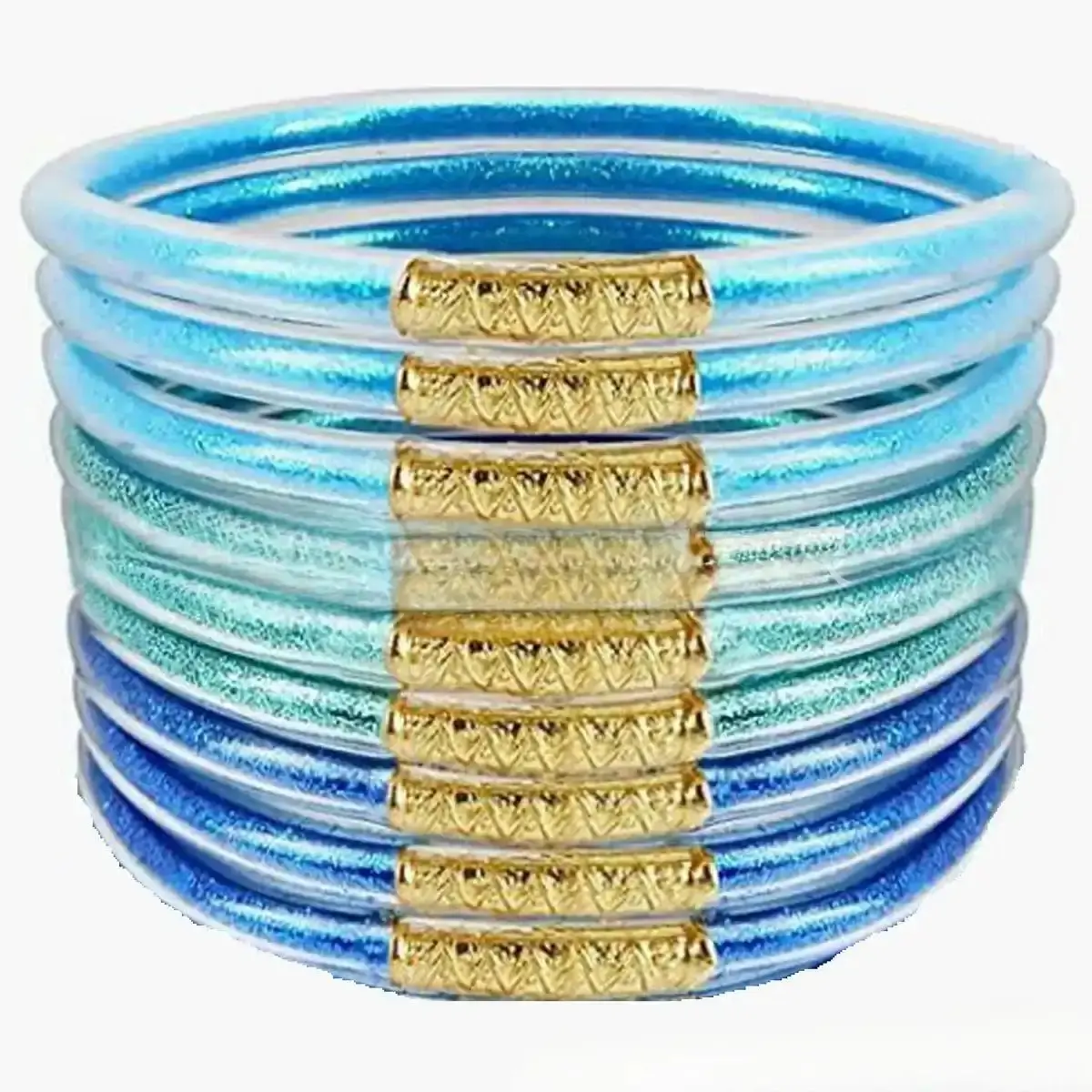 Nine Layer Silicone Tube Gold Powder Jelly Bangles Bracelet, Rainbow Sparkling Bracelet Set, Colorful Bracelet Accessories