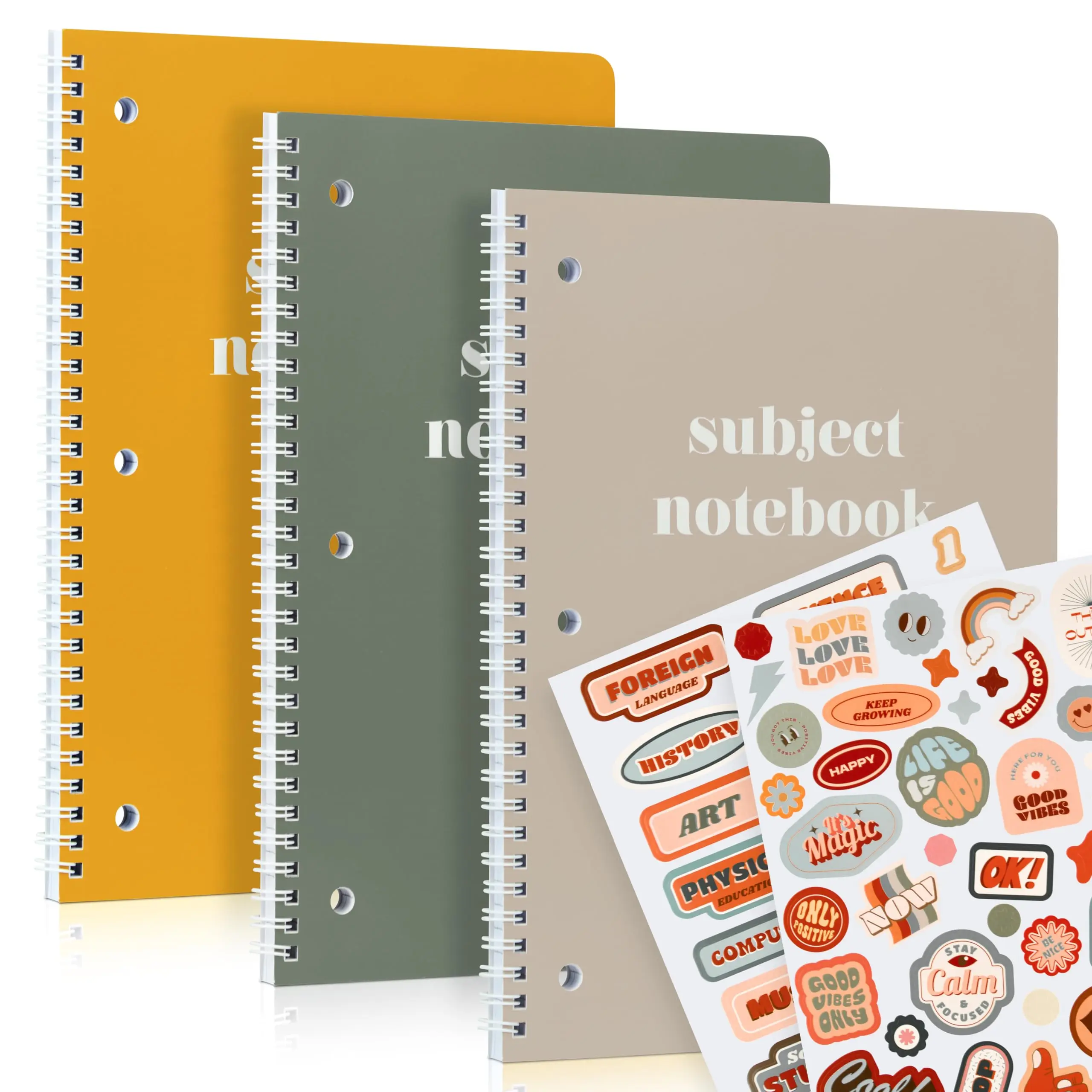 Aesthetic Spiral Subject Notebook Set of 3 For School or College - The Perfect 8" x 10.5" College Ruled Notebook with Premium Paper - Cute Student Supplies to Stay Organized at School
