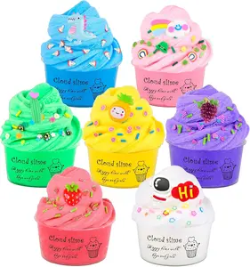 Easter Party Favors 7 Pack Cloud Slime Kit with Strawberry & Pineapple Charms - Pre-Made Scented Cloud Slimes for Boys & Girls, Stress Relief Toy