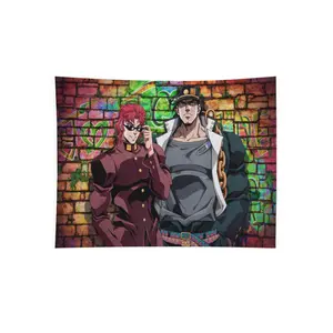 JoJo's Bizarre Adventure Tapestry Jotaro Kakyoin Anime Wall Tapestry Red And Gray Characters Graffiti Background Living Room Bedroom Decor