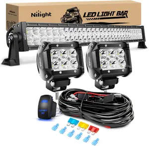 Nilight 32 Inch 180W Spot Flood Combo Led Off Road Led Light Bar 2PCS 18w 4Inch Spot LED Pods with 14AWG Wiring Harness Kit-3 Lead Super Bright light Car Accessories Vehicle  dealsforyoudays Truck, Led Work Light, 180W Power Output