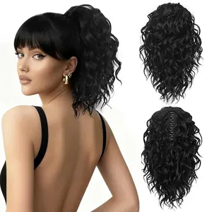 Clip on Ponytails for Women - 12 Inch Curly Black Ponytail Extension, Curly Pony Tails Hair Extensions, Synthetic Hair Extensions Ponytail, Natural Hair Pieces for Women (Color: Black)