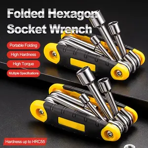 Hexagonal 6 in 1 Socket Wrench Multifunction High Hardness Folding Socket Wrench Cr-V Portable Screwdriver Wrench Household